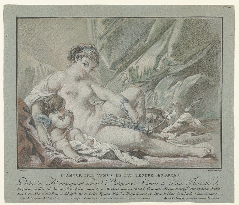 Cupido smeekt Venus zijn pijlen terug te geven (1768) by Louis Marin Bonnet, François Boucher, Louis Marin Bonnet and Louis…
