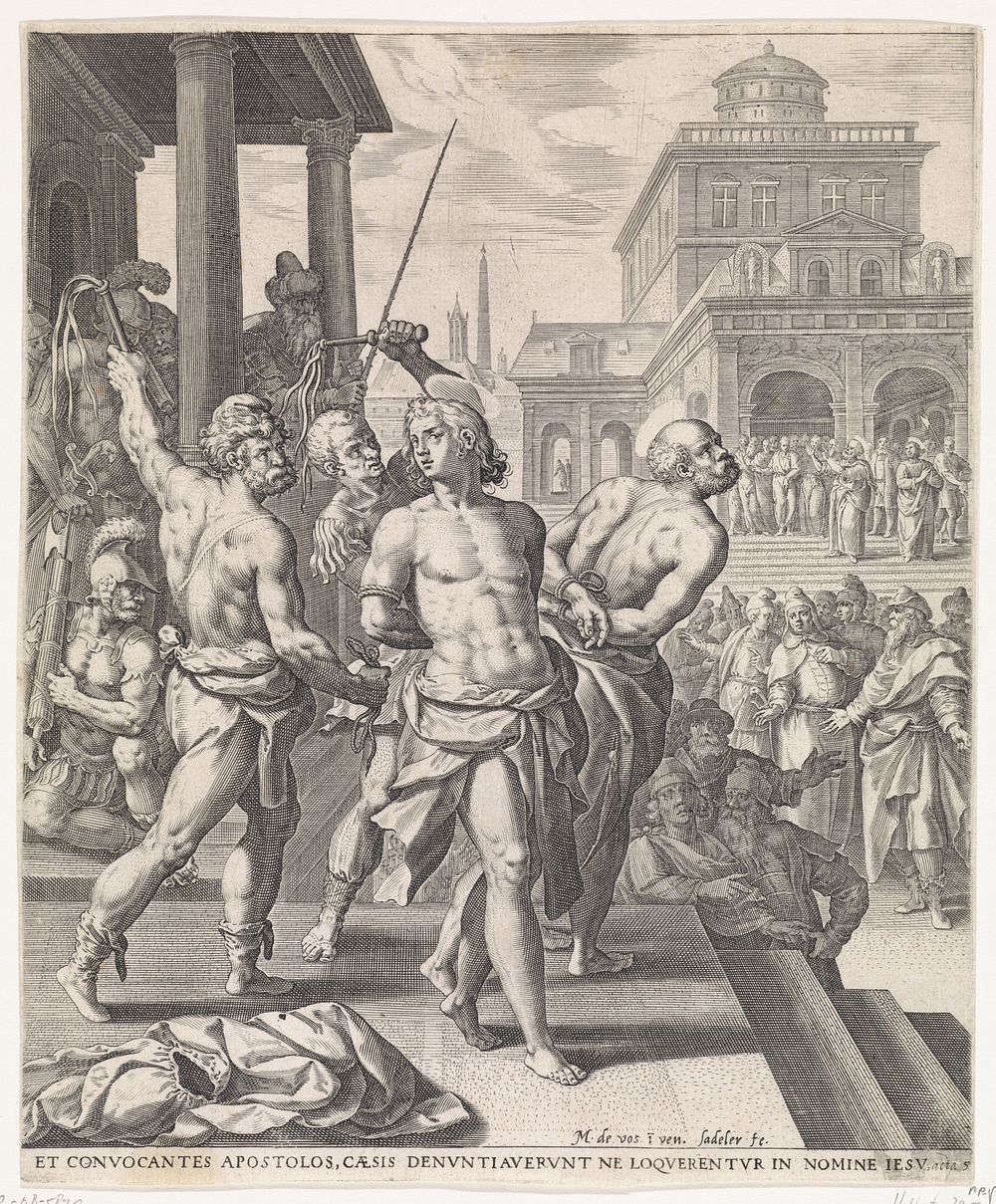 Geseling van de apostelen (1580) by Johann Sadeler I, Maerten de Vos and Johann Sadeler I