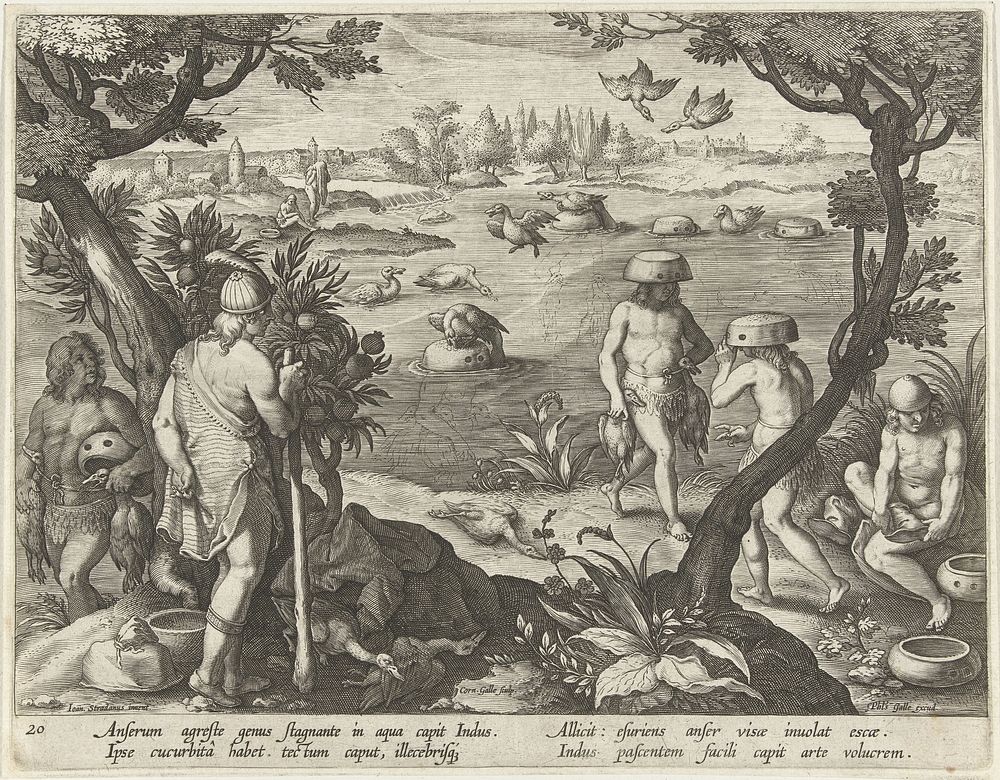 Eendenjacht bij oorspronkelijke bewoners van Amerika (1594 - 1598) by C Galle, Jan van der Straet, Philips Galle and…