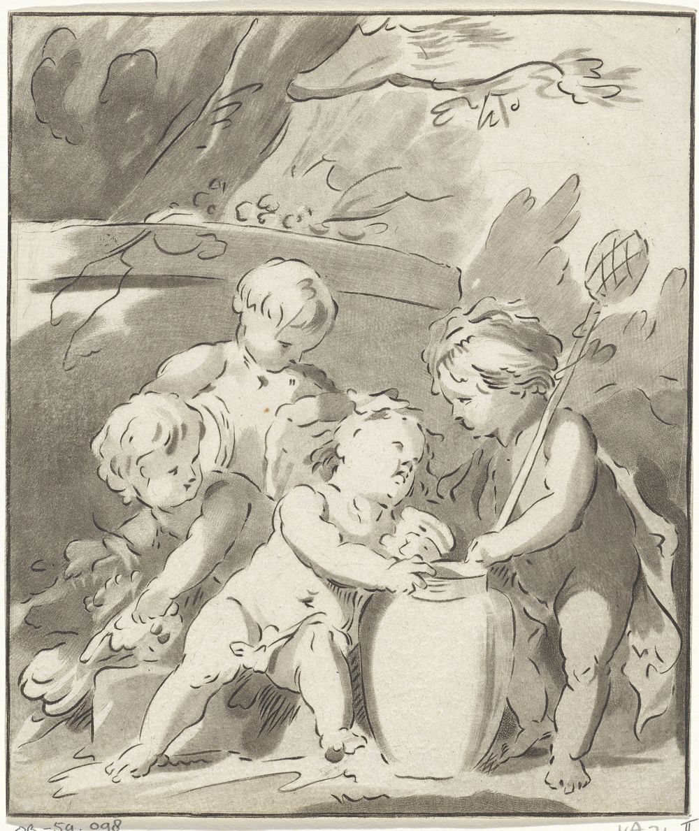 Vier putti bij een vaas (1767 - 1780) by Bernhard Schreuder and Jacob de Wit