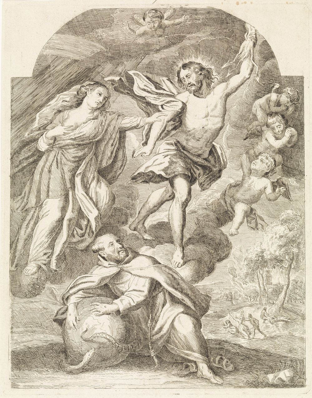 H. Franciscus en Maria beschermen de aarde tegen de woede van Christus (1747 - 1801) by Philippe Lambert Joseph Spruyt and…