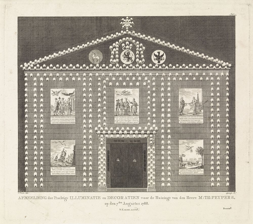 Illuminatie van het huis van M.T. Peypers te Rotterdam, 1788 (1788 - 1790) by Johan van der Spruyt, Adriaan Boon and…