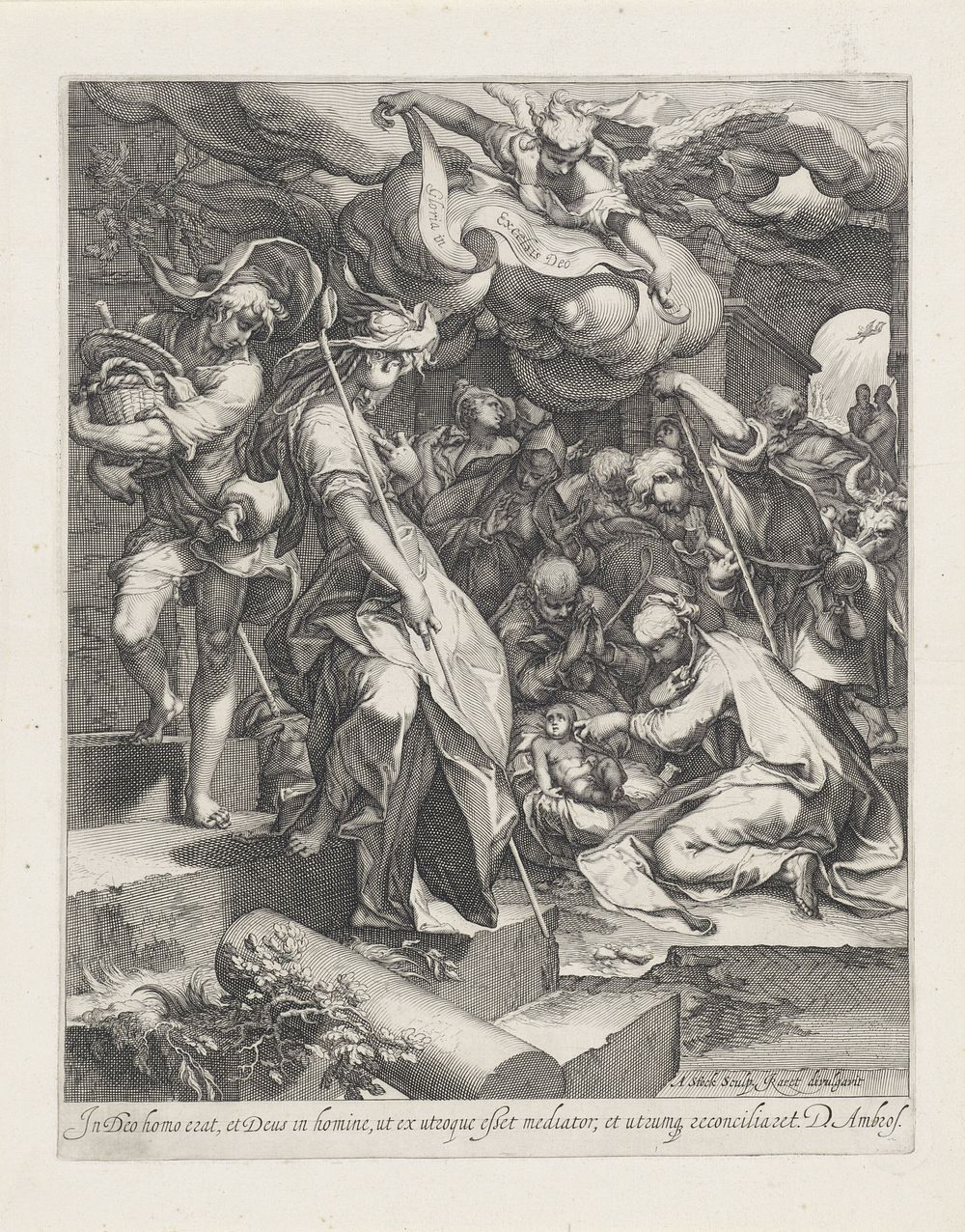 Aanbidding door de herders (1614 - 1648) by Andries Jacobsz Stock, Abraham Bloemaert and Jacques Razet