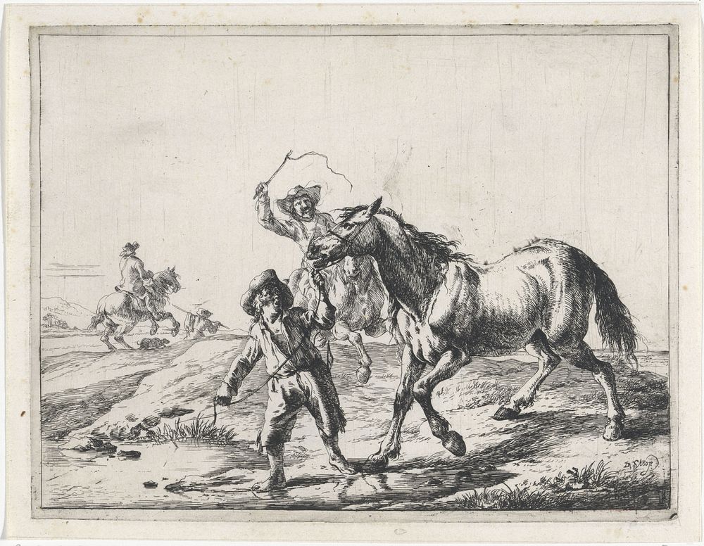 Een jongen leidt een paard naar het water (1651) by Dirk Stoop