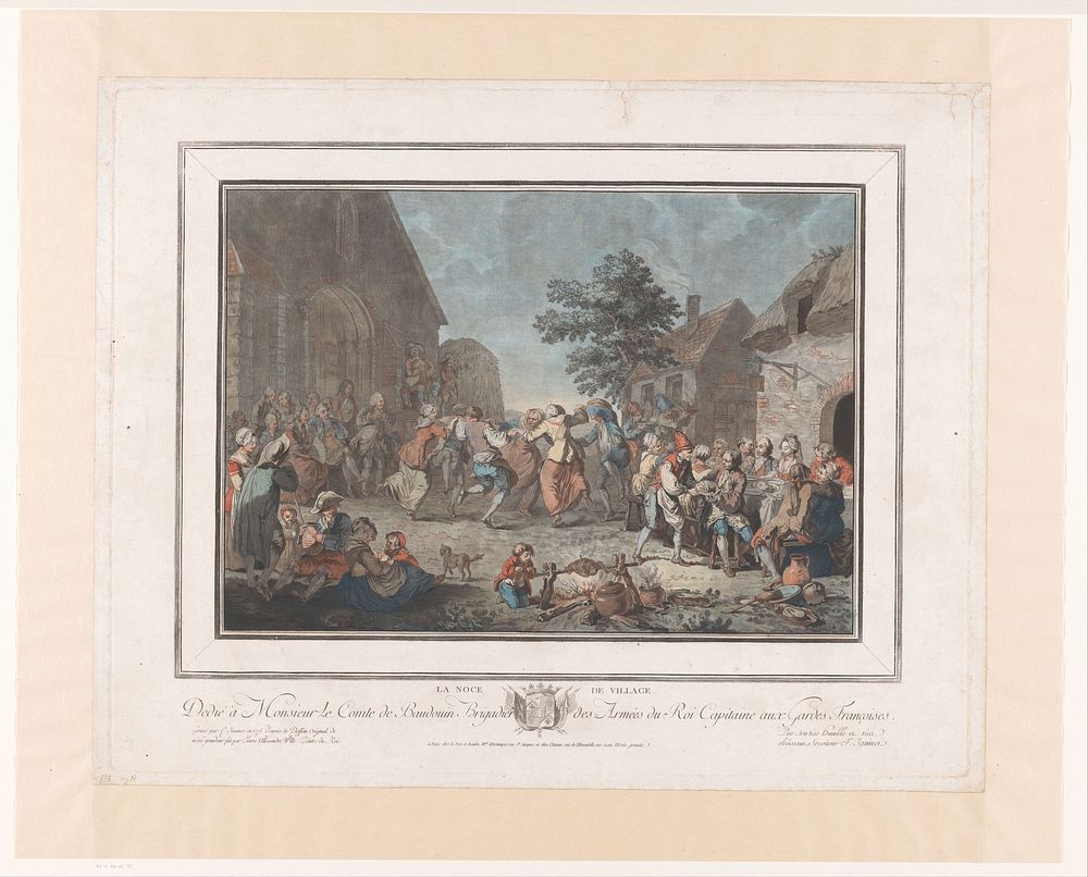 Dorpsfeest met dansende en etende figuren (1775) by Jean François Janinet, Pierre Alexandre Wille, Charles Le Père and…
