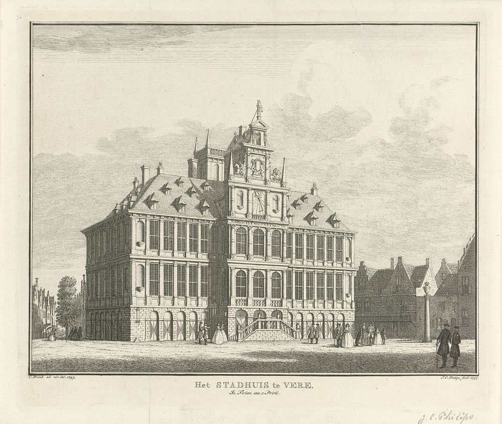 Gezicht op het Oude Stadhuis te Vlissingen, 1743 (1747 - 1760) by Jan Caspar Philips, Cornelis Pronk, Isaak Tirion and…