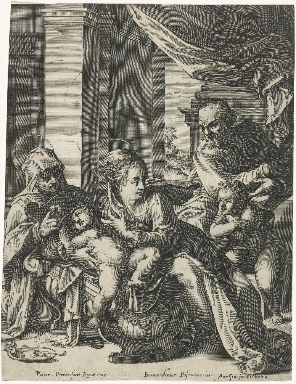 De Heilige Familie met Anna en Johannes de Doper (1583) by Pieter Perret and Bernardino Passeri