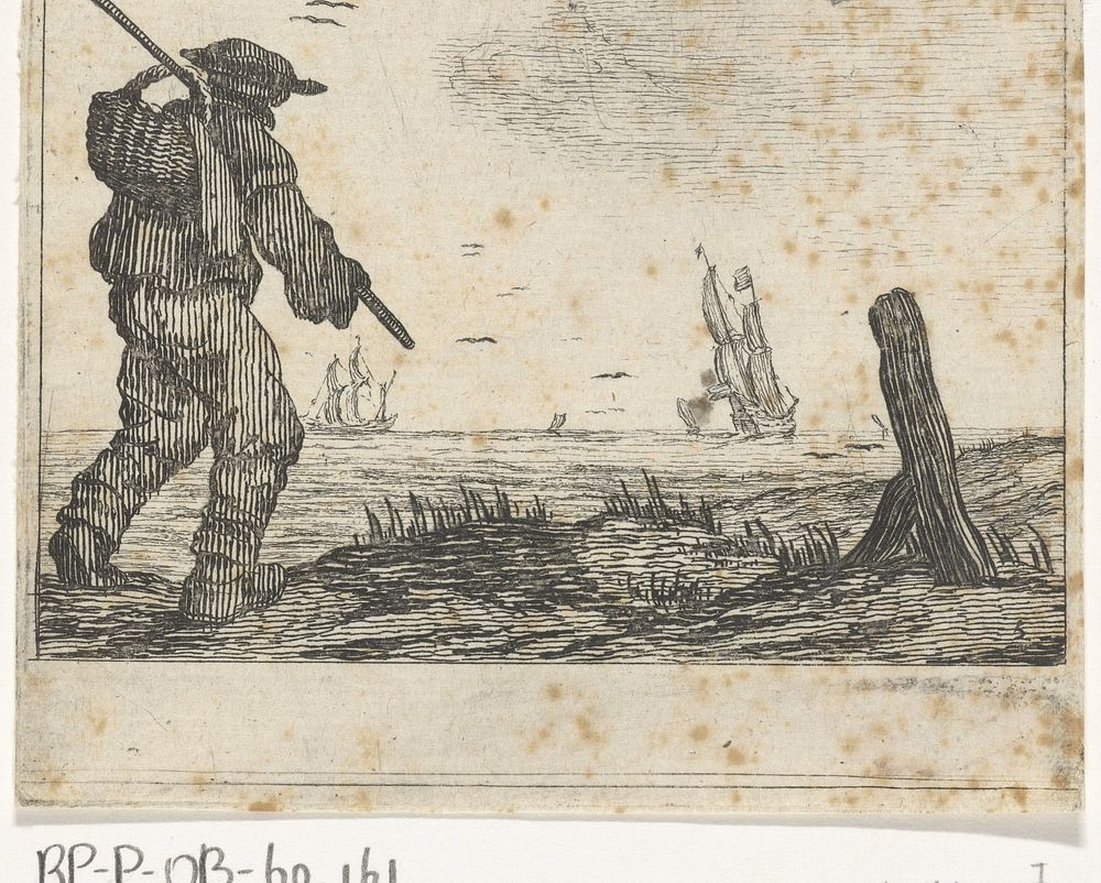 Duinlandschap met een man, met een mand op de schouder (1618 - 1645) by Gillis van Scheyndel I, Jan Porcellis, Jan Porcellis…