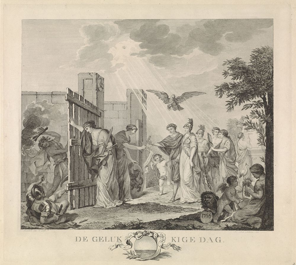 Allegorie op het herstel van de stadhouder Willem V, 1787 (1788) by Mathias de Sallieth, David Pièrre Giottino Humbert de…