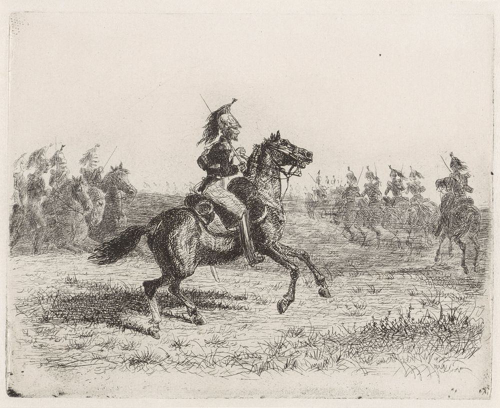 Landschap met cavaleristen (1865) by Cornelis Albertus Johannes Schermer