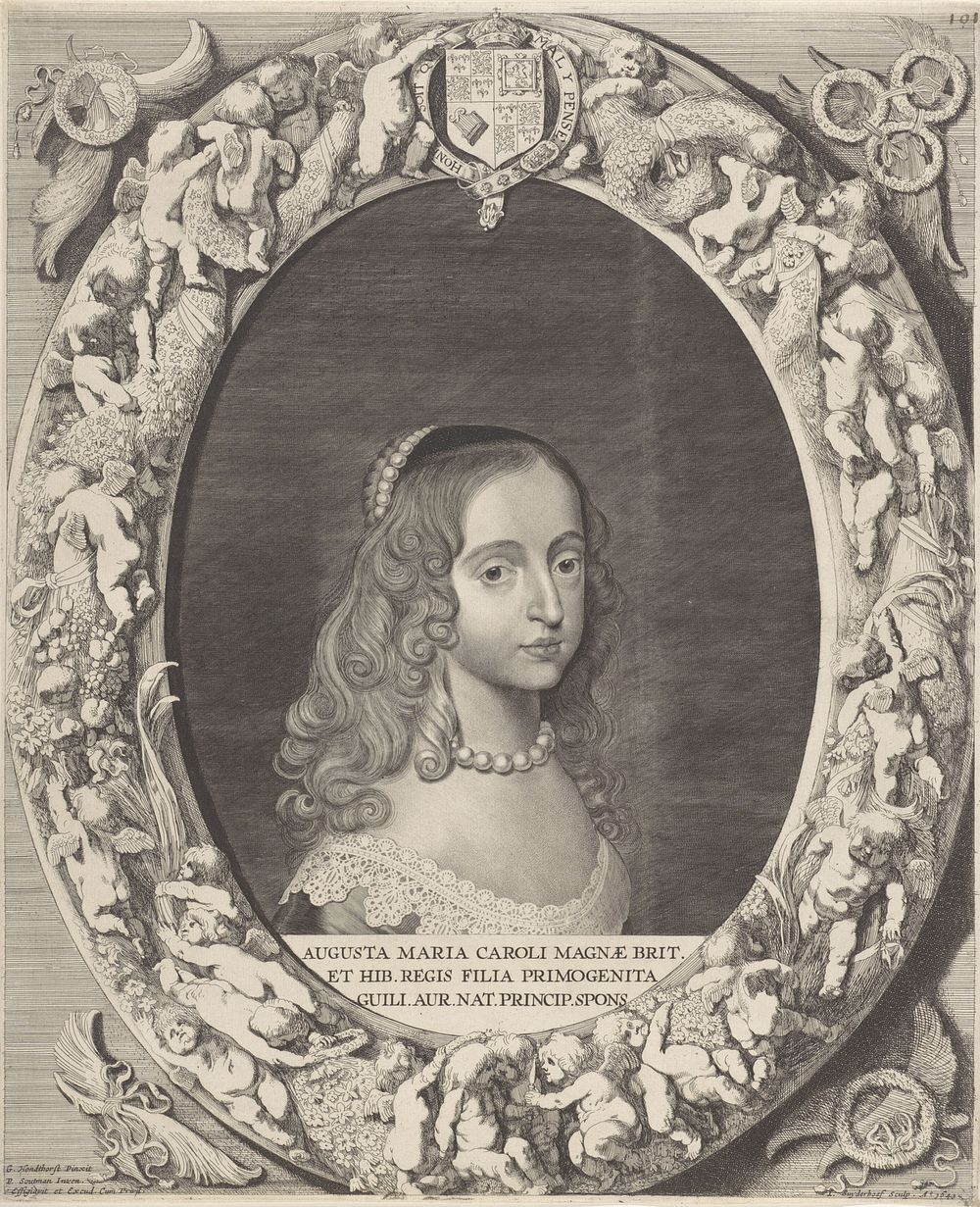 Portret van Maria Henrietta Stuart, prinses van Oranje en echtgenote van Willem II (1643) by Jonas Suyderhoef, Pieter Claesz…