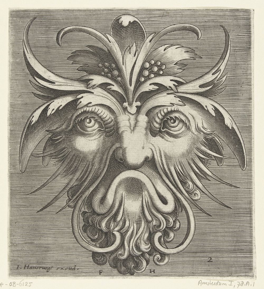 Masker met een baard met krullen (c. 1600 - c. 1650) by Frans Huys, Cornelis Floris II and Jacques Honervogt I