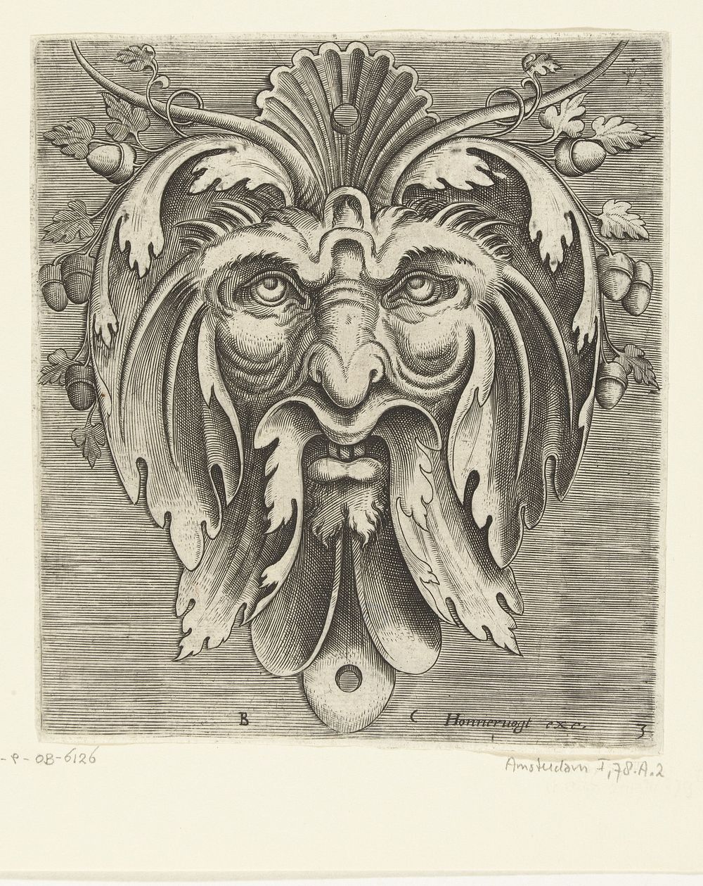 Masker met acht eikels in het haar (c. 1600 - c. 1650) by Frans Huys, Cornelis Floris II and Jacques Honervogt I