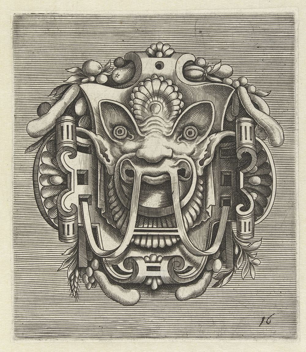 Masker van rolwerk (c. 1600 - c. 1650) by Frans Huys, Cornelis Floris II and Jacques Honervogt I