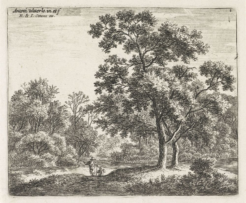 Twee reizigers in een bos (1725 - 1765) by Anthonie Waterloo, Anthonie Waterloo, Reinier Ottens I  and Josua and Josua and…