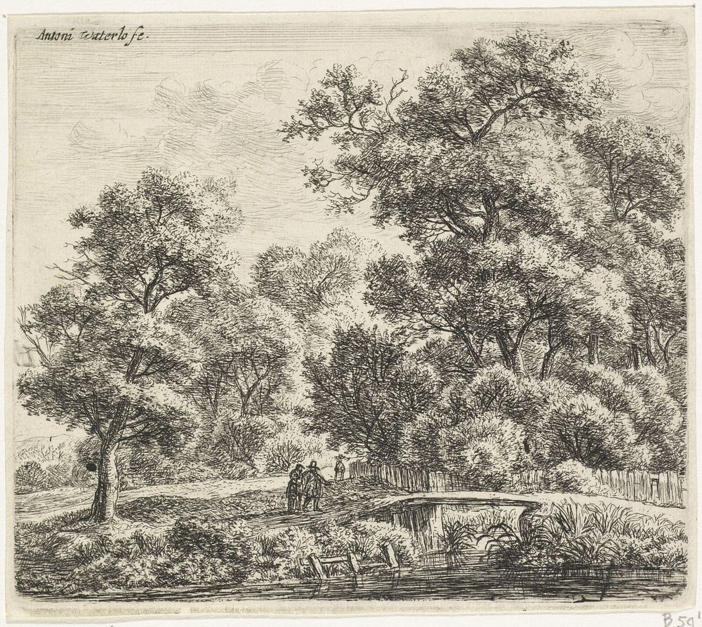 Man en vrouw bij een smalle brug (1630 - 1717) by Anthonie Waterloo, Anthonie Waterloo, Justus Danckerts and Cornelis…