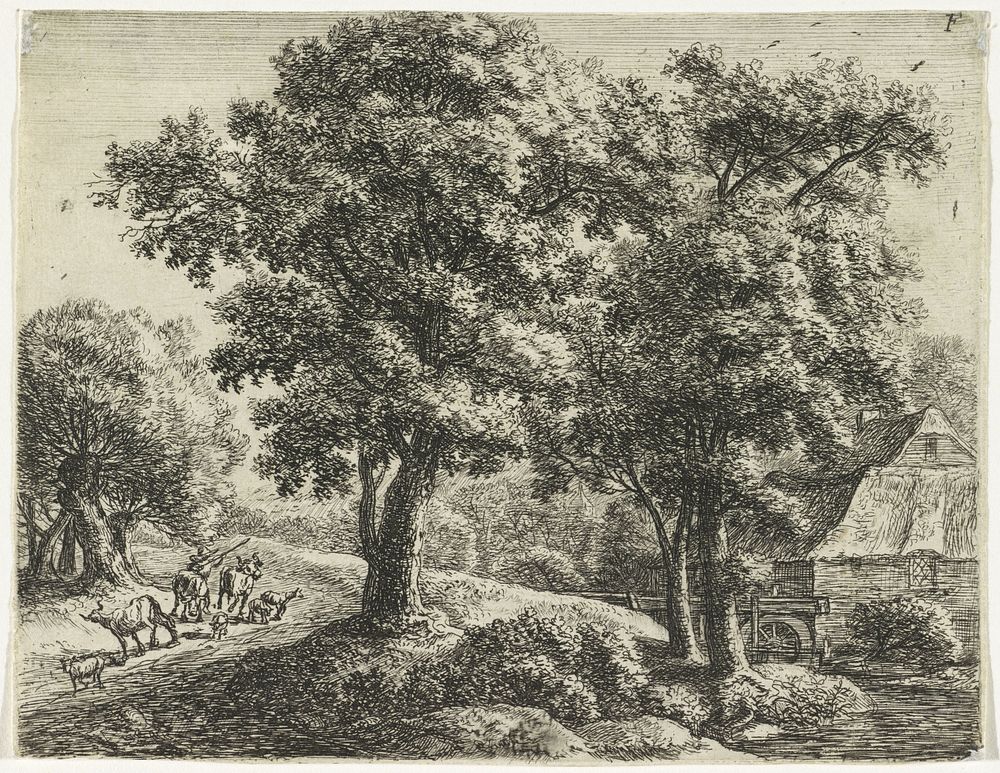 Herder bij een watermolen (1630 - 1717) by Anthonie Waterloo, Anthonie Waterloo, Justus Danckerts and Cornelis Danckerts