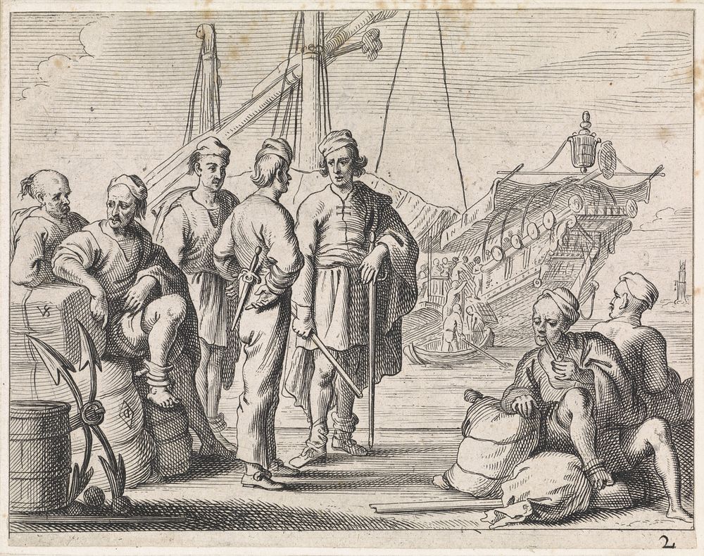 Islamitische galeislaven en zeelieden op een kade (1647) by Cornelis de Wael and Cornelis de Wael