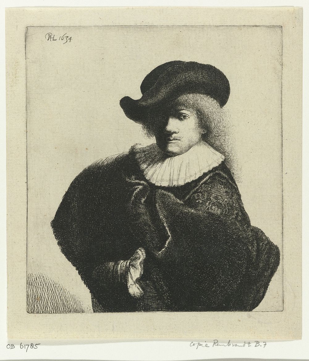 Zelfportret met hoed met slappe rand en geborduurde mantel (1634) by Jan Gillisz van Vliet and Rembrandt van Rijn