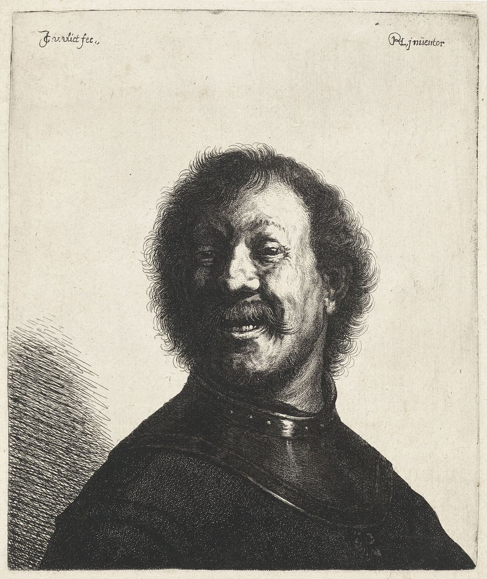Lachende man met halsstuk (1632 - 1636) by Jan Gillisz van Vliet and Rembrandt van Rijn