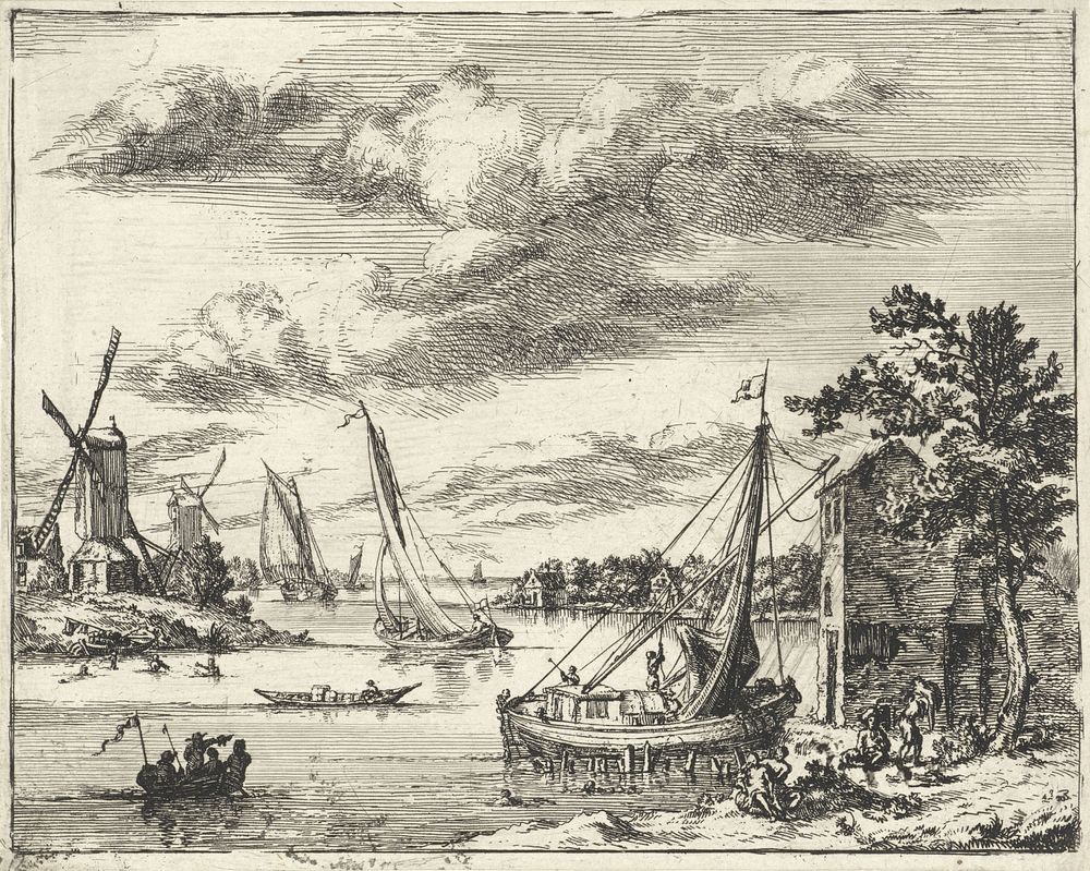 Gezicht over het Spaarne, Haarlem (1688 - 1721) by Jan Vincentsz van der Vinne