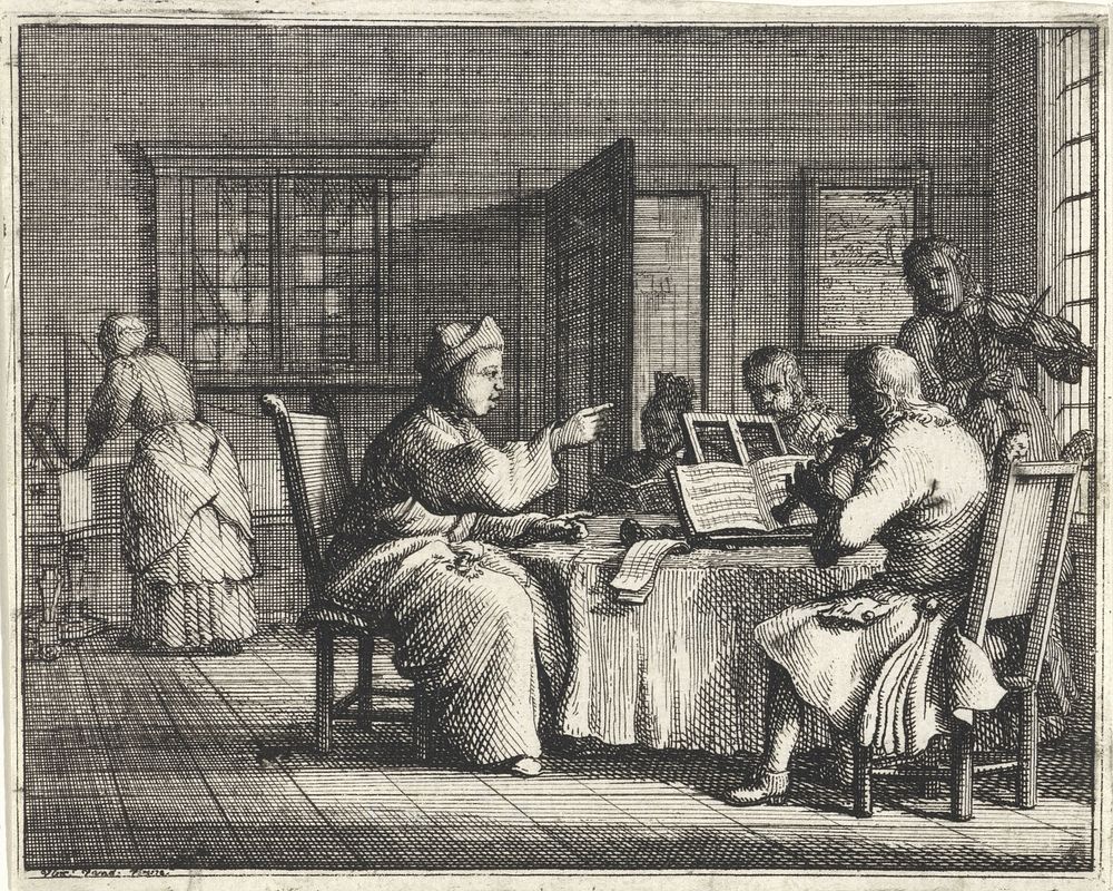 Muziekleraar met leerlingen (1714) by Vincent Laurensz van der Vinne II