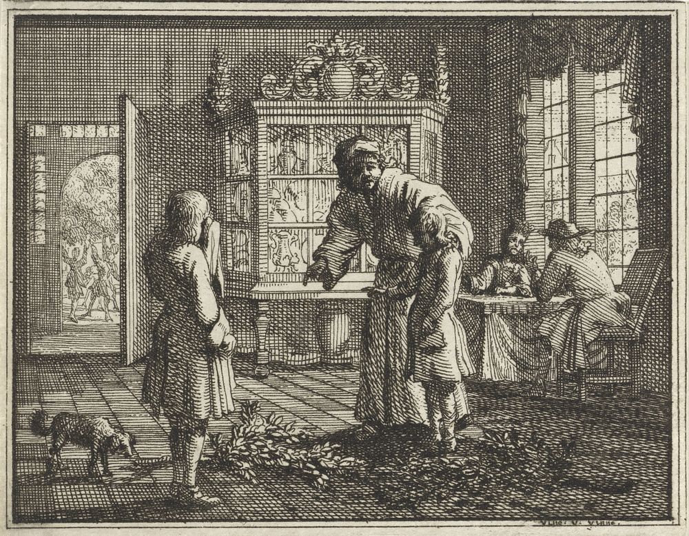 Vader berispt zijn kinderen (1714) by Vincent Laurensz van der Vinne II