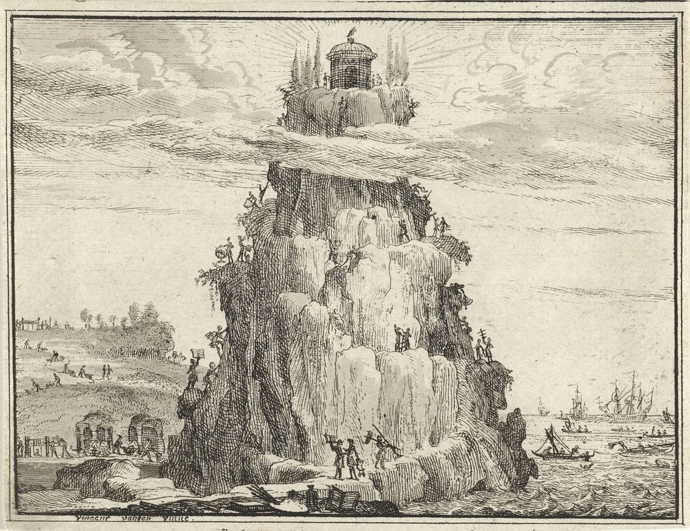Tempel der wijsheid op een rots (1714) by Vincent Laurensz van der Vinne II