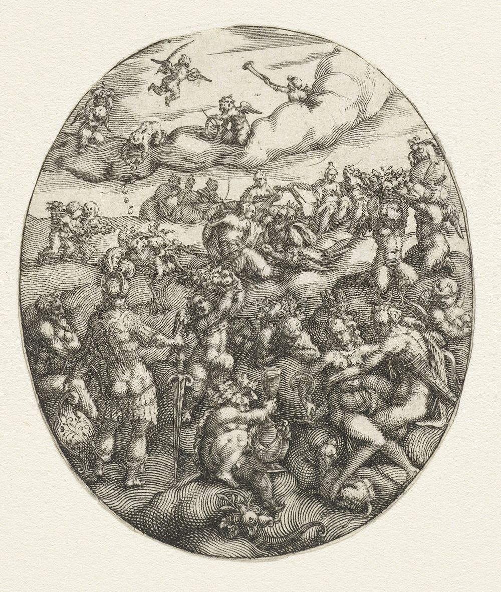 Ovaal met de Olympische goden in de wolken (1608) by Abraham van den Hecken, Abraham van den Hecken and Christoffel van…