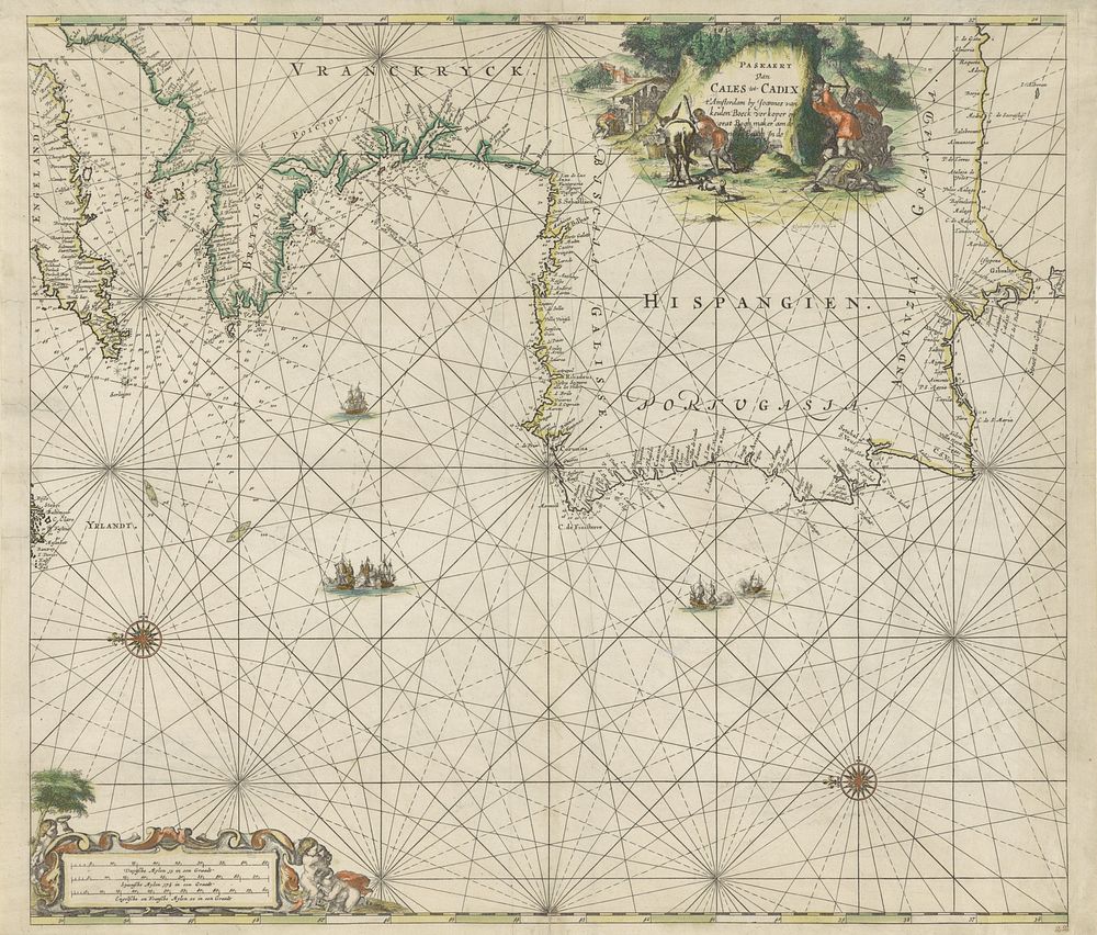 Kaart van de kust tussen Calais en Cadiz (1676) by Johannes Leupenius and Johannes van Keulen I