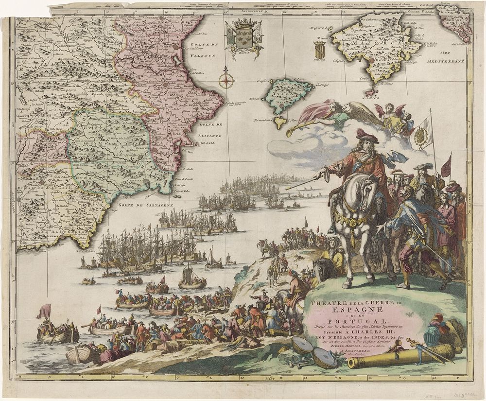 Kaart van Spanje en Portugal, ca. 1703 (1703) by Jan Luyken, Pieter Mortier I and Pieter Mortier I