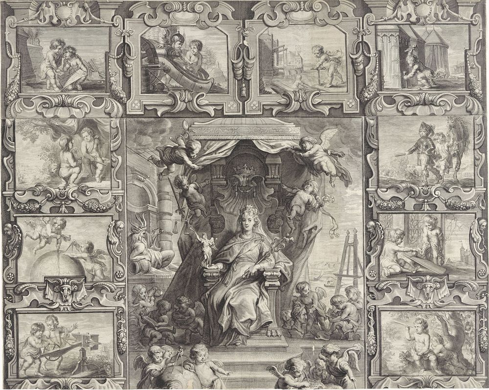 Stedenmaagd van Antwerpen omgeven door allegorische voorstellingen (plaat 1) (1640) by Jacob Neefs and Theodoor van Thulden