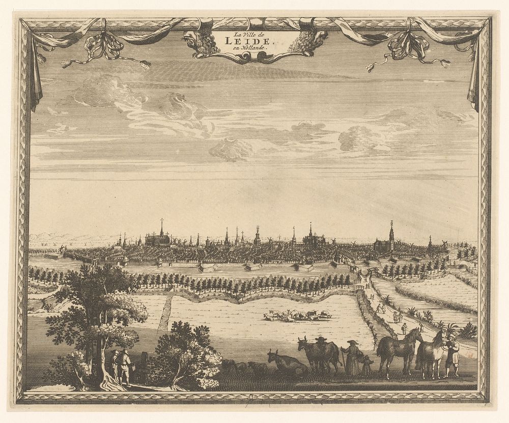Gezicht op Leiden vanaf de weilanden (1726) by anonymous and Pieter van der Aa I