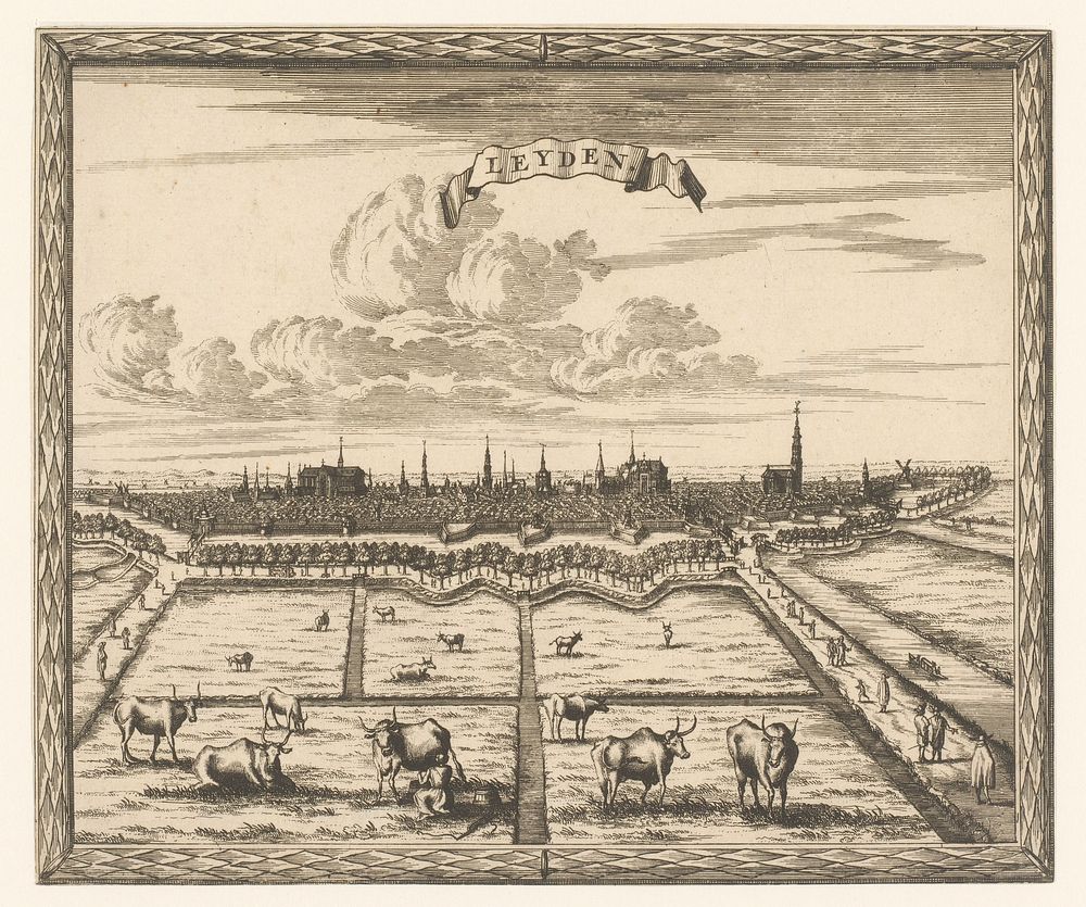 Gezicht op Leiden vanaf de weilanden (1600 - 1699) by anonymous