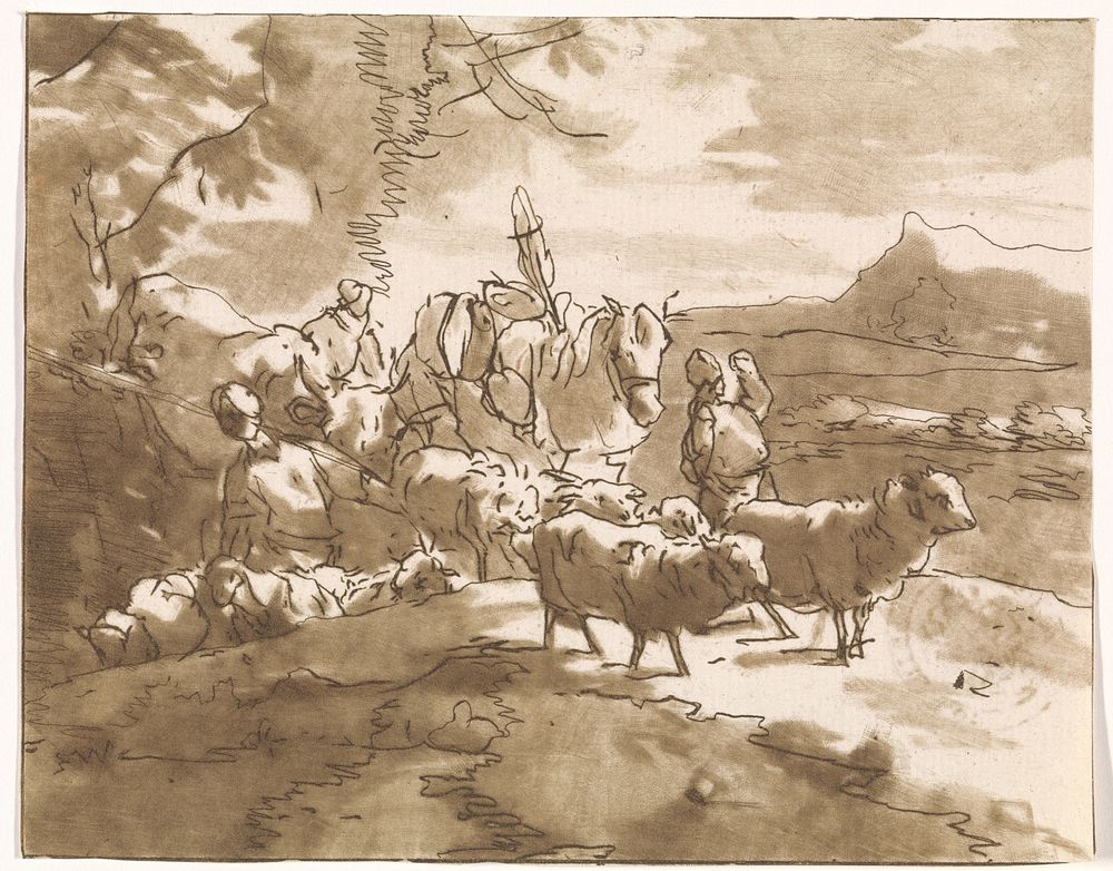 Herders met vee in een berglandschap (1769) by Jacob van de Velde graveur and Simon van der Does