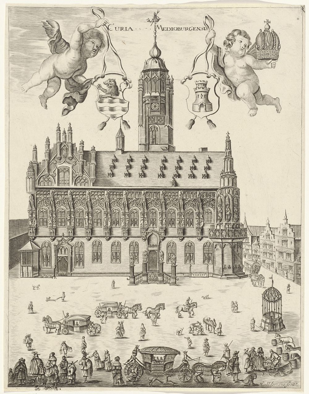 Gezicht op het stadhuis van Middelburg (1647 - 1659) by Hendrik Udemans