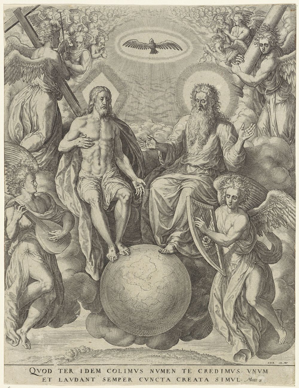Heilige Drieëenheid (1563 - before 1619) by Hieronymus Wierix and Chrispijn van den Broeck