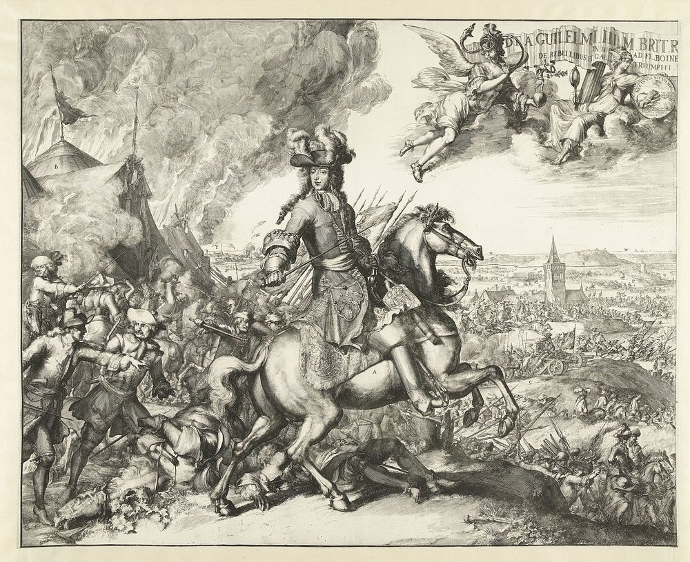 Overwinning van Willem III aan de Boyne, 1690 (1691) by Romeyn de Hooghe, Barent Beeck and Willem III en Maria II Stuart