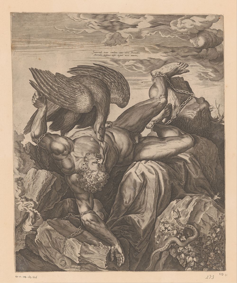 Prometheus de lever uitgerukt door een adelaar (1599) by Thomas de Leu, Titiaan, Johann Goltz and Hendrik IV koning van…