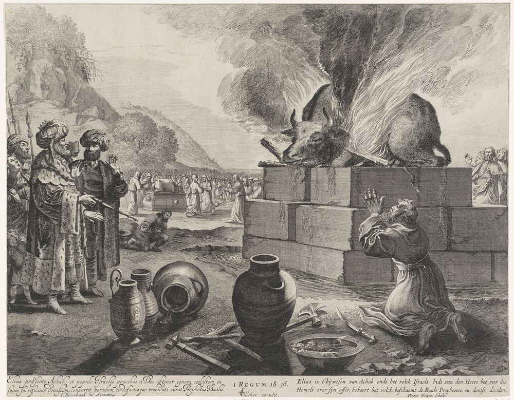 Elia en de profeten van Baäl (1623 - 1702) by Pieter Nolpe, Bartholomeus Breenbergh, Claes Jansz Visscher II, Nicolaes…