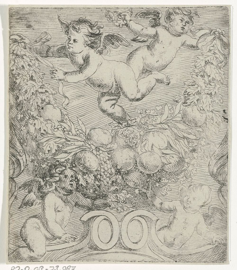 Putti met een guirlande (1650 - 1750) by anonymous