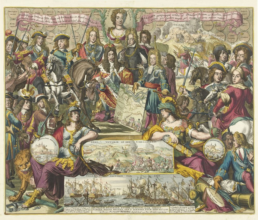 Allegorie op de overwinningen van de Geallieerden in 1704 (1704 - 1705) by anonymous, Romeyn de Hooghe, Jan van Vianen…
