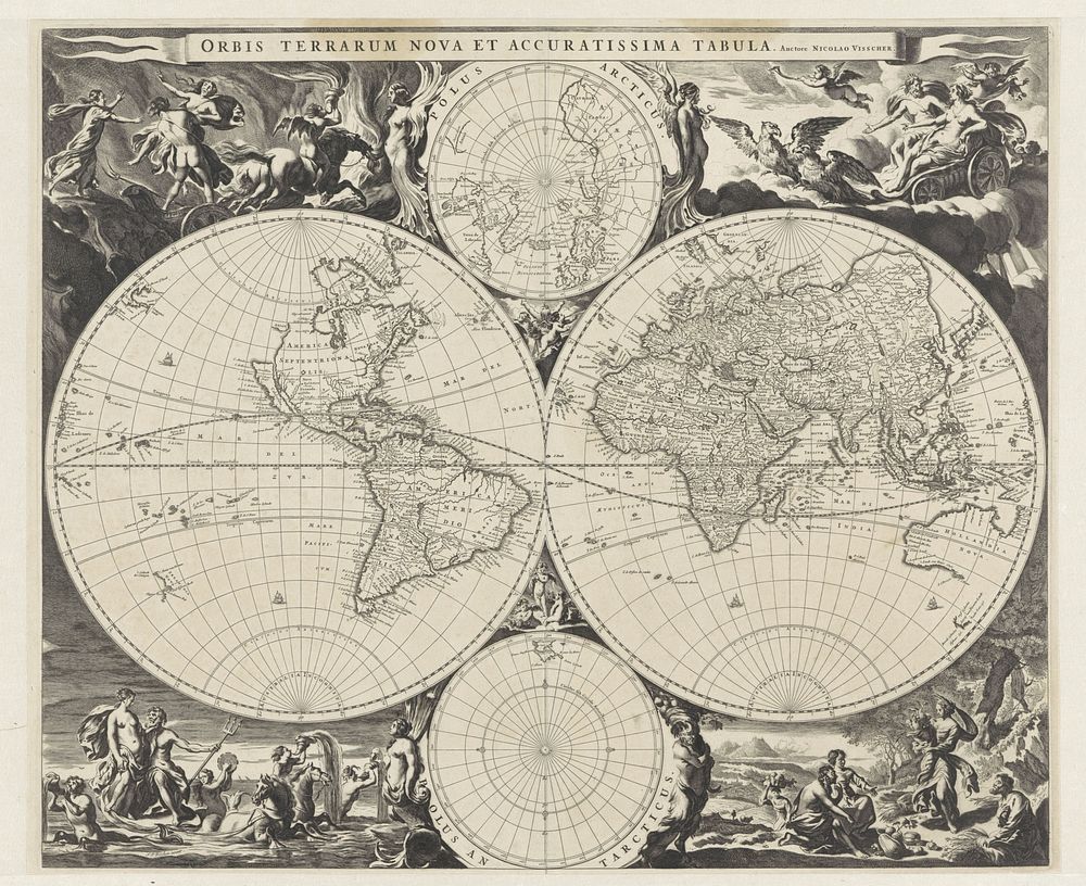 Map of the World (c. 1670 - c. 1680) by Jan de Visscher, Nicolaes Pietersz Berchem and Nicolaes Visscher I