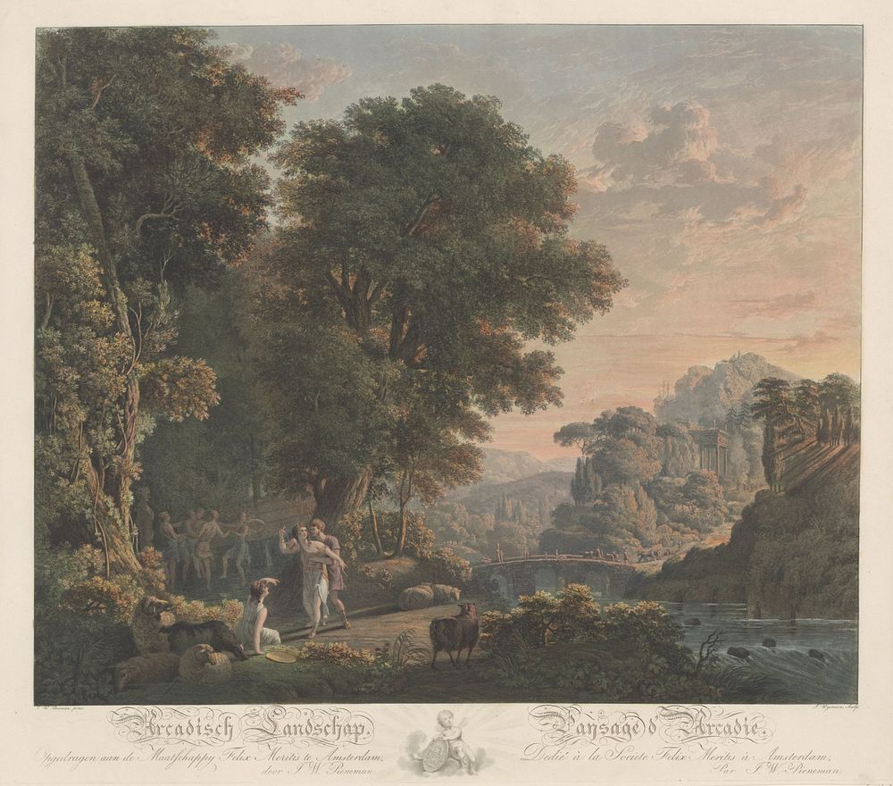 Arcadisch landschap met dansende figuren (1778 - 1827) by Jacobus Wijsman, Jan Willem Pieneman, Felix Meritis and Jan Willem…