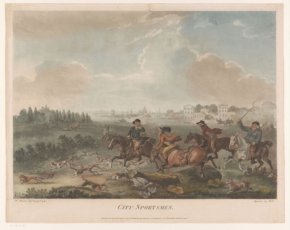 Chaotische jacht met honden (1787) by Robert Pollard I, John Wells, William Mason and Robert Pollard I