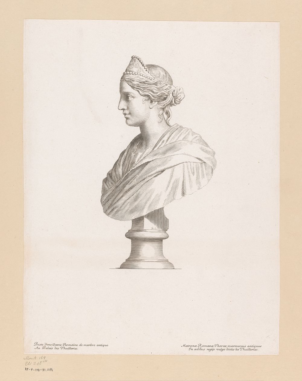 Buste van een Romeinse dame en profile (1608 - 1677) by Claude Mellan, Claude Mellan, Imprimerie Royale and Imprimerie Royale