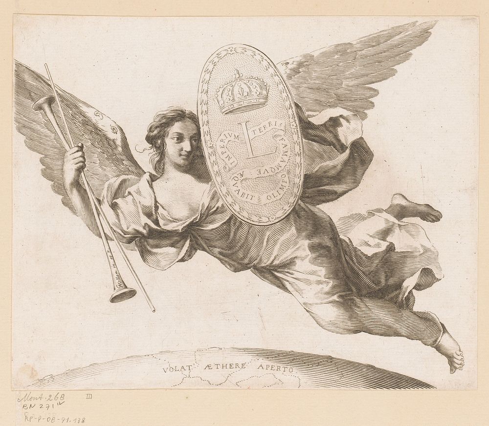 Vrouwelijke figuur met vleugels en wapenschild van Jules Mazarin (1608 - 1688) by Claude Mellan and Claude Mellan