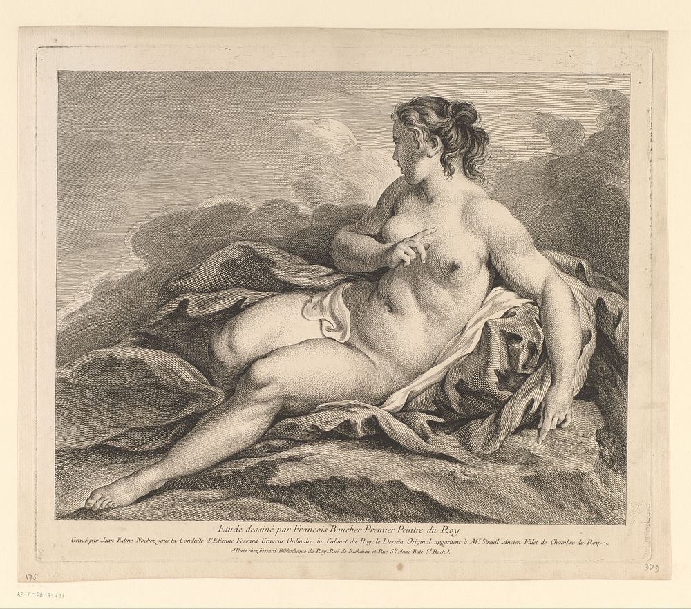 Naakte wijzende vrouw (1746 - 1836) by Jean Edme Nochez, François Boucher and Fessard