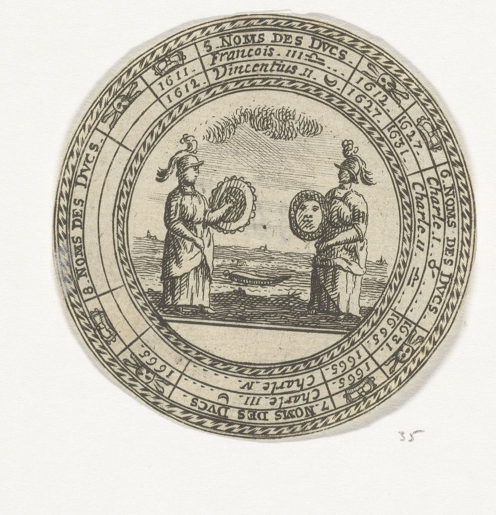 Penning met een embleem en de namen van de hertogen van Mantua (1685 - 1708) by anonymous and Nicolas Chevalier