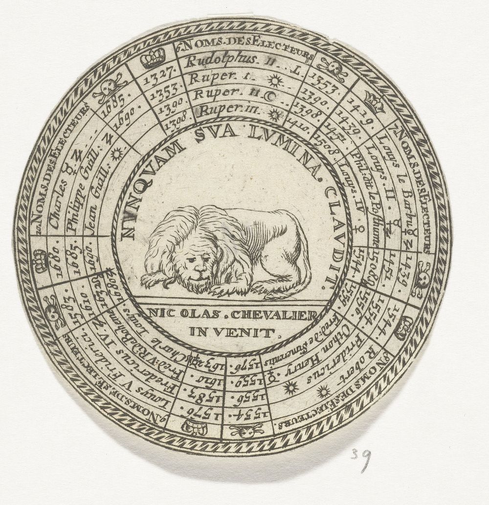 Penning met een embleem en de namen van de keurvorsten van de Palts (1685 - 1716) by anonymous and Nicolas Chevalier